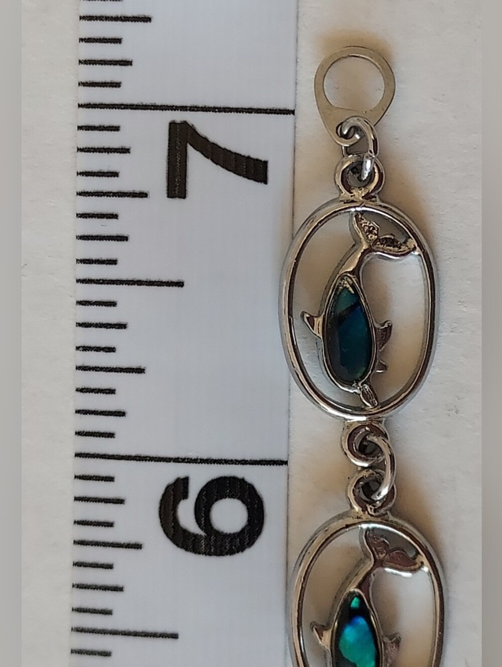 Dolphin on Oval Link Bracelet Mother of Pearl Inlay 7” Silver S-80 Stamped - Picture 7 of 10